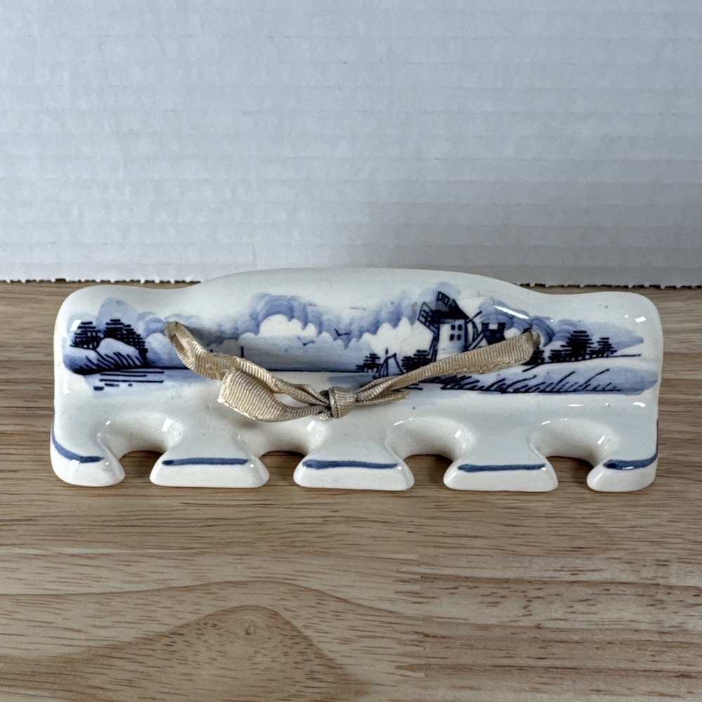 Delft Miniature Spoon Holder, Ceramic Decorative 6 Spoon Holder Handpainted